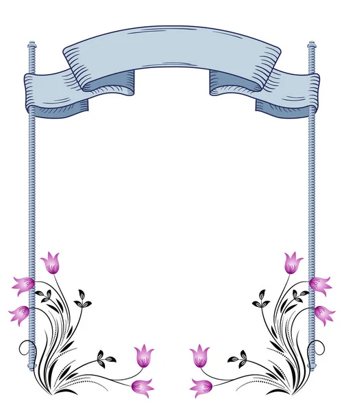 Floral frame of ornament and vintage ribbon — Stock Vector