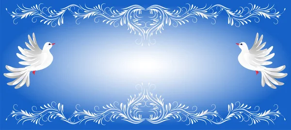 Два голубя и белый орнамент — стоковый вектор