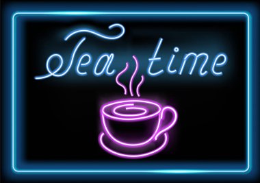 Neon tabela ile parlayan çay Kupası ve yazıt 