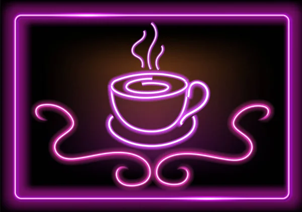 Placa de néon com café ou xícara de chá para café publicitário, coff —  Vetores de Stock