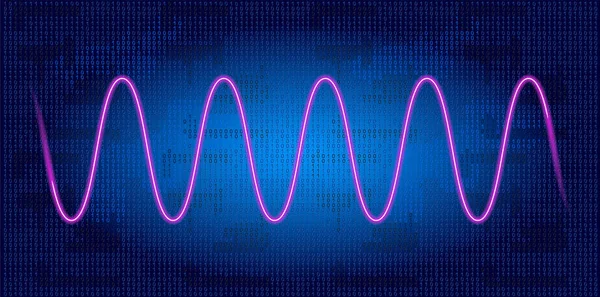 Grafico delle onde al neon sullo sfondo del codice binario — Vettoriale Stock