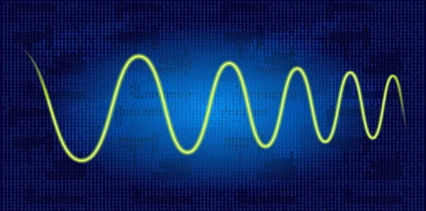 Gráfico de onda de néon contra fundo de código binário —  Vetores de Stock