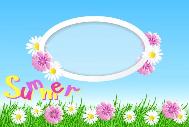 Yaz yuvarlak çerçeve gökyüzünde, çayır çiçek, yatay ve
