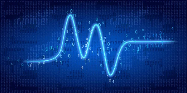 Neon vlnkový graf binární kód pozadí — Stockový vektor