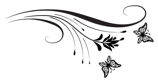 蝶と装飾的な花のコーナーの装飾 — ストックベクタ