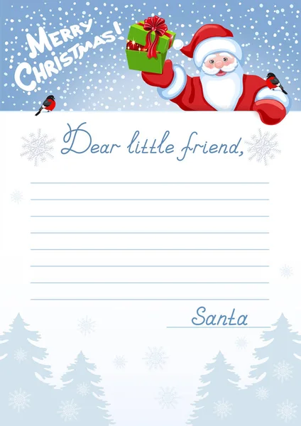 Lettre de mise en page au Père Noël avec liste de souhaits et dessin animé drôle Sa — Image vectorielle