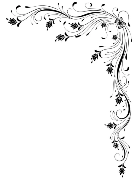 Dekorativní květinový rohový ornament s motýlem pro šablonové iso — Stockový vektor
