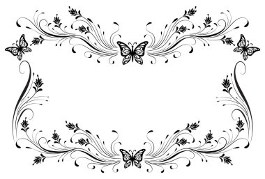 Çiçek süsü ve kelebekler i ile Dekoratif vintage çerçeve