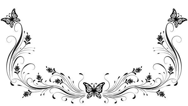 Dekorativní ročník s květinovými ozdoby a motýly — Stockový vektor