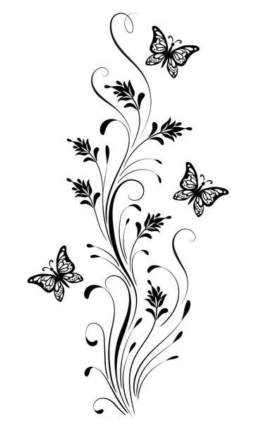 Vintage ornament with butterfly for greeting card isolated on wh — Stock Vector