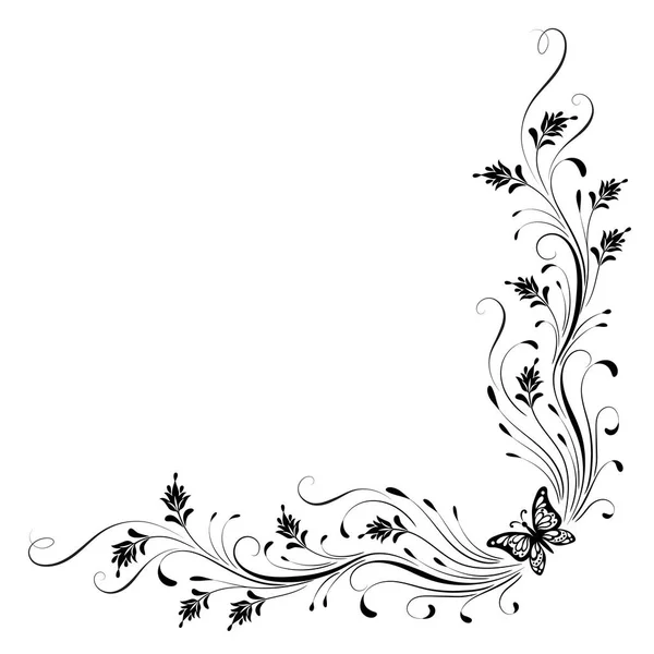 Декоративний квітковий кутовий орнамент з метеликом для трафарету ізо — стоковий вектор