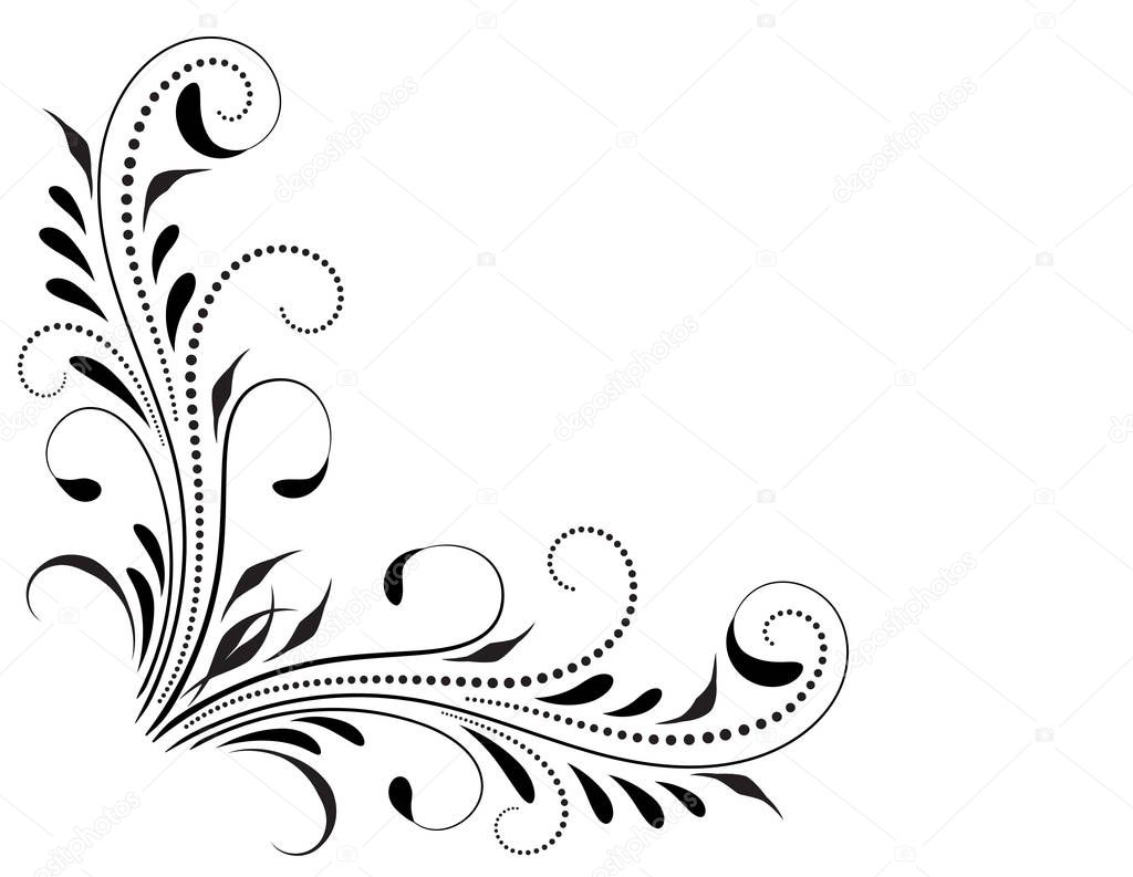 Decorative floral corner ornament for angular stencil isolated on white background