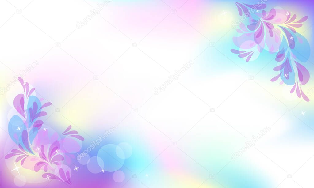 Background habitat mystical fabulous unicorn iridescent universe with sparkling stars and spring magic floral with copy space