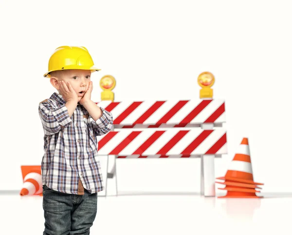 Kid and traffic barrier 3d — Stock Photo, Image