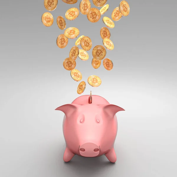 Bitcoin und Sparschwein — Stockfoto