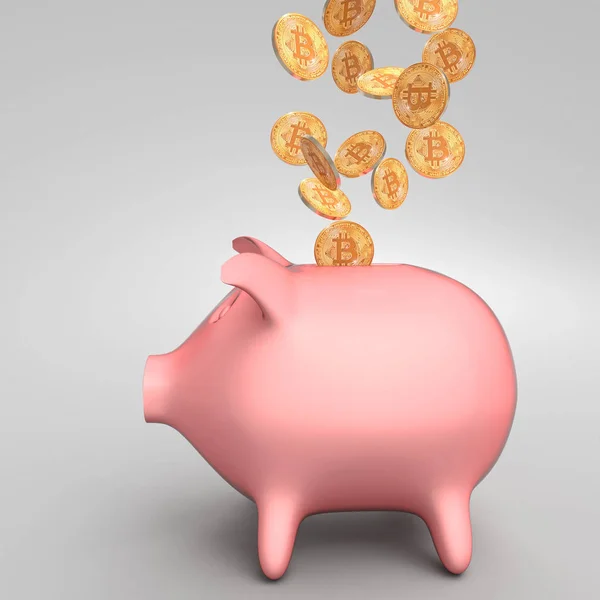 Bitcoin and piggybank — Stock Photo, Image