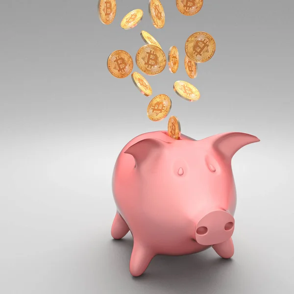 Bitcoin and piggybank — Stock Photo, Image