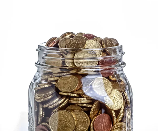 Glass jar with coins — Stock Photo, Image