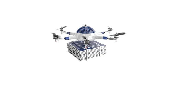 Flygande drönare med solceller panel — Stockfoto