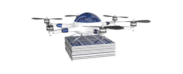 飞行无人机与太阳能光伏板 — 图库照片