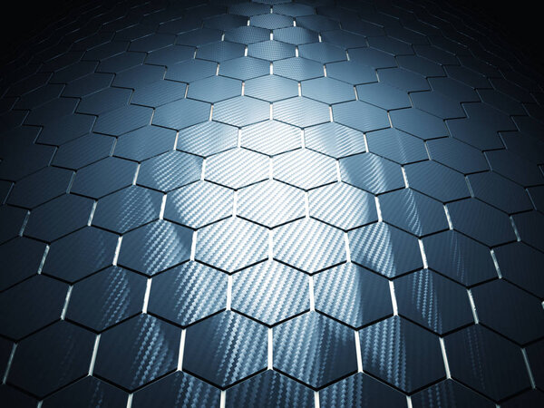 Carbon fiber background hexagon pattern 3d rendering image