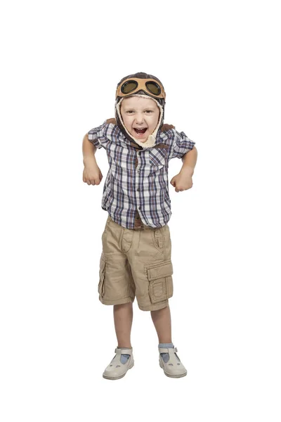 Child with cardboard airplane Stock Photo