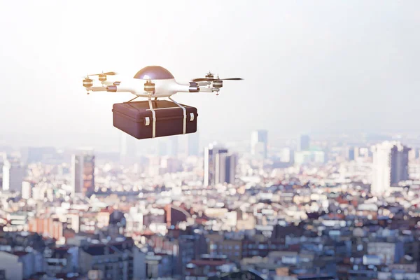 Levering drone op stad — Stockfoto