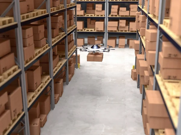 3d drone in warehouse — Stock Photo, Image