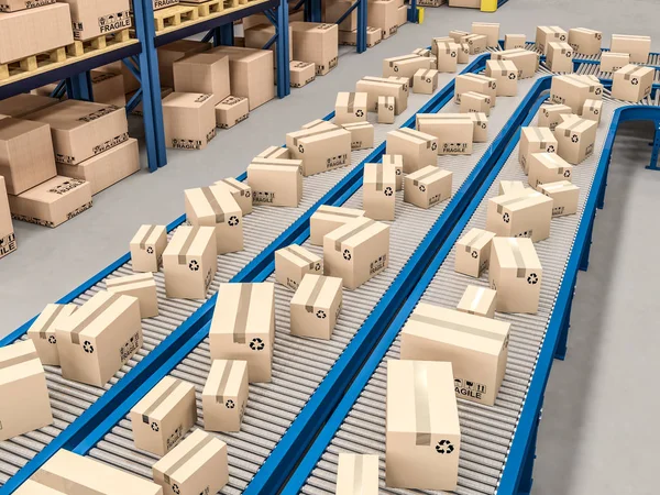 Conveyor with boxes — Stock Photo, Image