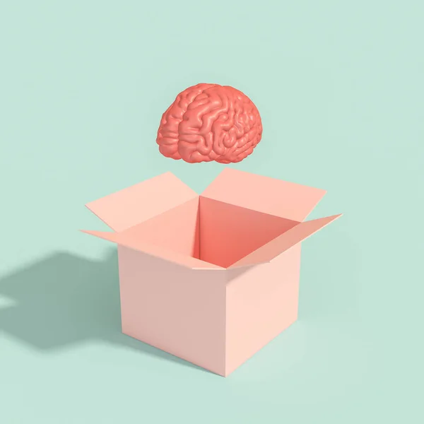 Mänsklig hjärna som kommer ut ur en låda. — Stockfoto