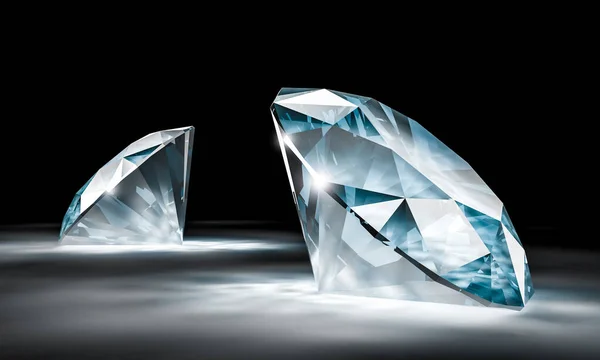 3d imagen de un par de diamantes con un fondo negro . — Foto de Stock