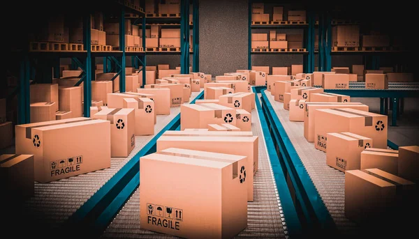 Conveyor with boxes — Stock Photo, Image