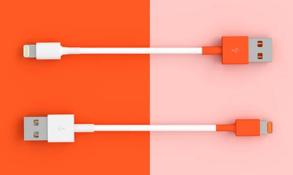 USB-кабель на двухцветном фоне в стиле flatlay . — стоковое фото