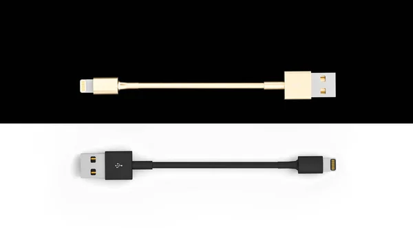 Плоский стиль лежать USB кабель, в черном и белом с двухцветным ба — стоковое фото