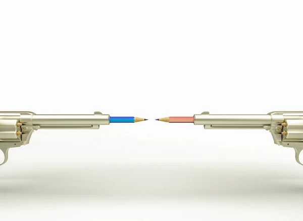 Comparison between two pistols armed with pencils of different c — 스톡 사진