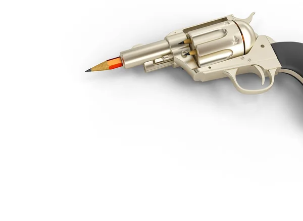 Image de rendu 3d d'un pistolet avec des crayons au lieu de balles . — Photo