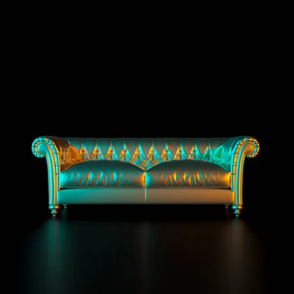 image of a classic style sofa in gold color on a black backgroun