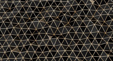 Altın çizgileri olan minimalist siyah üçgen mozaik.