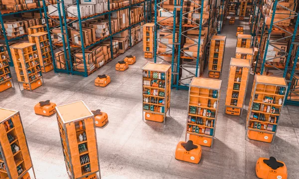 Interior of a factory with drones used to transport goods — Stock Photo, Image