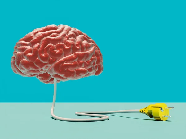 Begreppsmässig 3D-återgivning av en hjärna med en tråd och en fristående — Stockfoto
