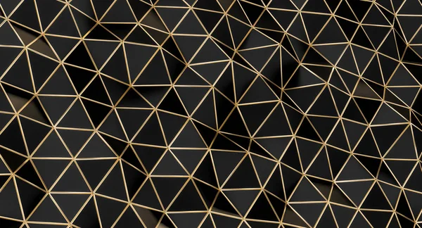 Struktur med svarta triangulära polygoner med guldkanter — Stockfoto