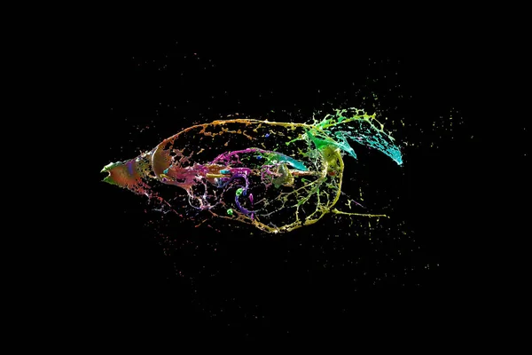 3D画像抽象芸術魚の形で異なる色のスプラッシュによって形成された形状のシリーズのレンダリング 時間と独自性の概念は — ストック写真