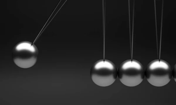 Weergave Van Een Grijs Metalen Newton Pendulum Wieg Een Zwarte — Stockfoto
