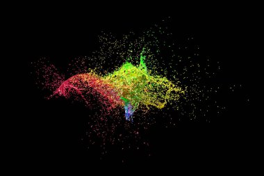 Eriyen sıvı renk patlamasının 3 boyutlu görüntüsü. Siyah arka planda kimse yok. Sanat ve yaratıcılık kavramı.