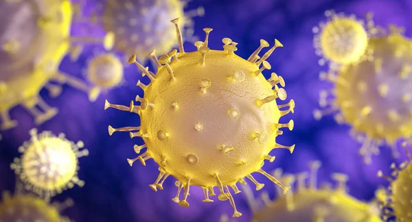 Coronavirus 2019-nCov, Microscope virus close up. 3d rendering. pandemic medical health risk concept