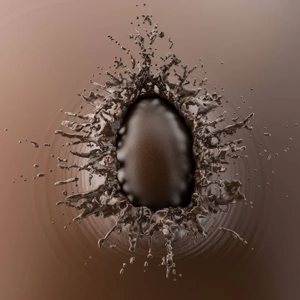 Easter Egg Falling Chocolate Creating Splashes Nobody Render Food Sweets — Stock Photo, Image