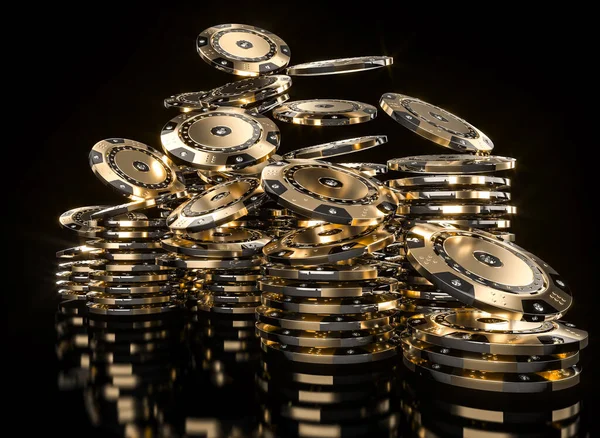 Gold Color Poker Chips Diamonds Black Background Concept Luxury Gambling — Stock Photo, Image