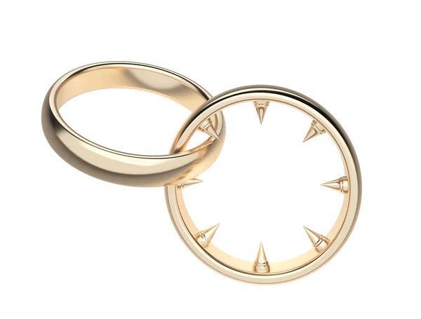 Alianças Casamento Com Pontas Afiadas Cor Dourada Render Ninguém Por — Fotografia de Stock
