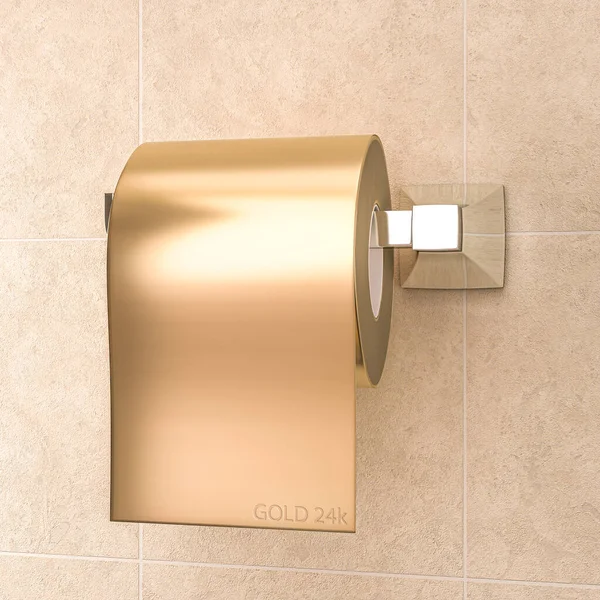 Imagen Renderizado Rollo Papel Higiénico Color Oro Concepto Del Valor —  Fotos de Stock