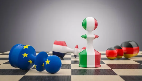 Шахові Пішаки Італійським Французьким Європейським Прапором Концепція Виклику Конфлікту Вихід — стокове фото